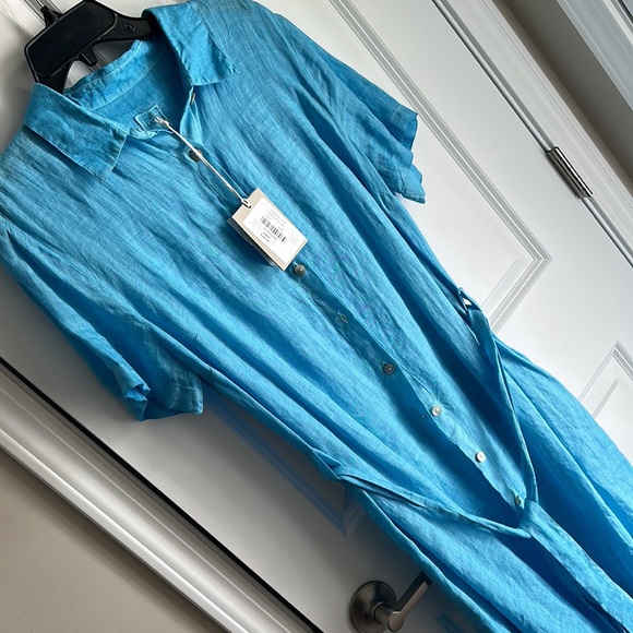 NEW 120 LINO 100% Linen Mini Shirt Dress Marine 1368tn - Picture 6 of 8